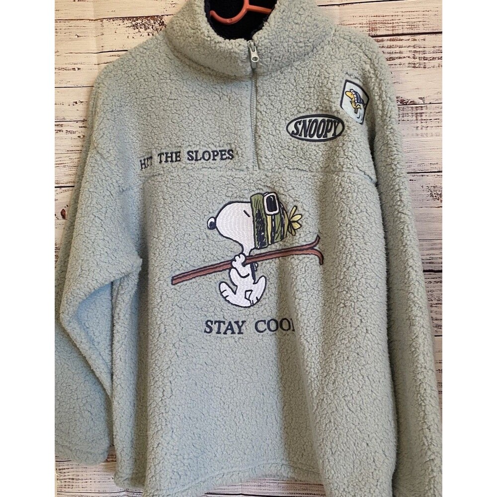 Peanuts Snoopy Quarter-Zip Sherpa Fleece Pullover – Woman Size XXL Sky Blue